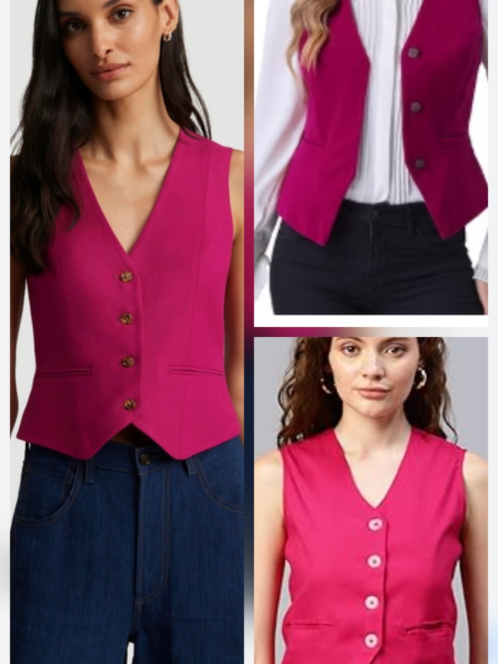 Tulléa Magenta Fucsia Sleeveless Button-Front Vest Quality Summer Fashion Size S